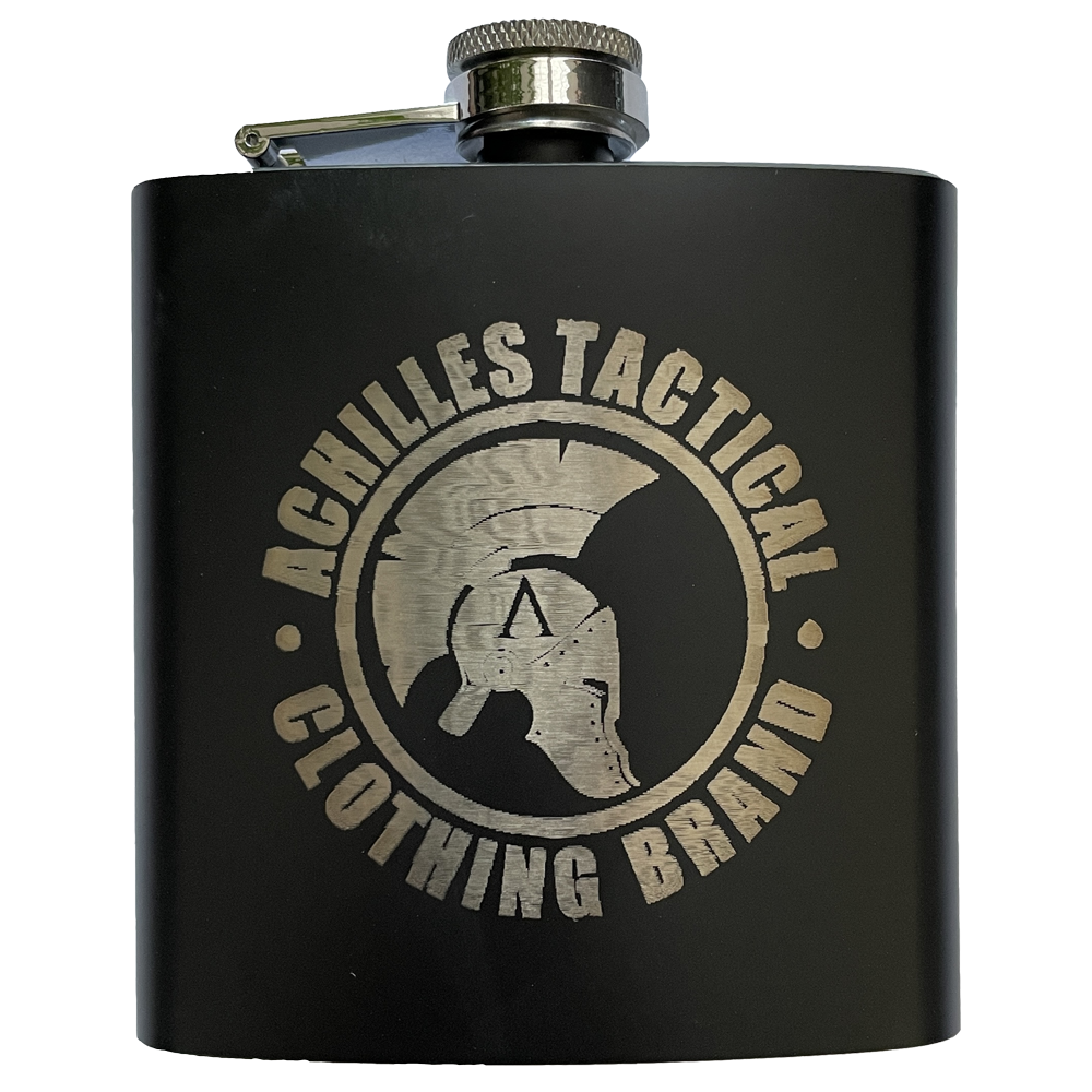 ACHILLES BRAND 6oz matt black achilles tactical clothing brand Hip Flask