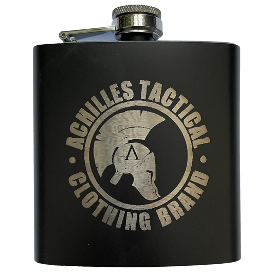 ACHILLES BRAND 6oz matt black achilles tactical clothing brand Hip Flask