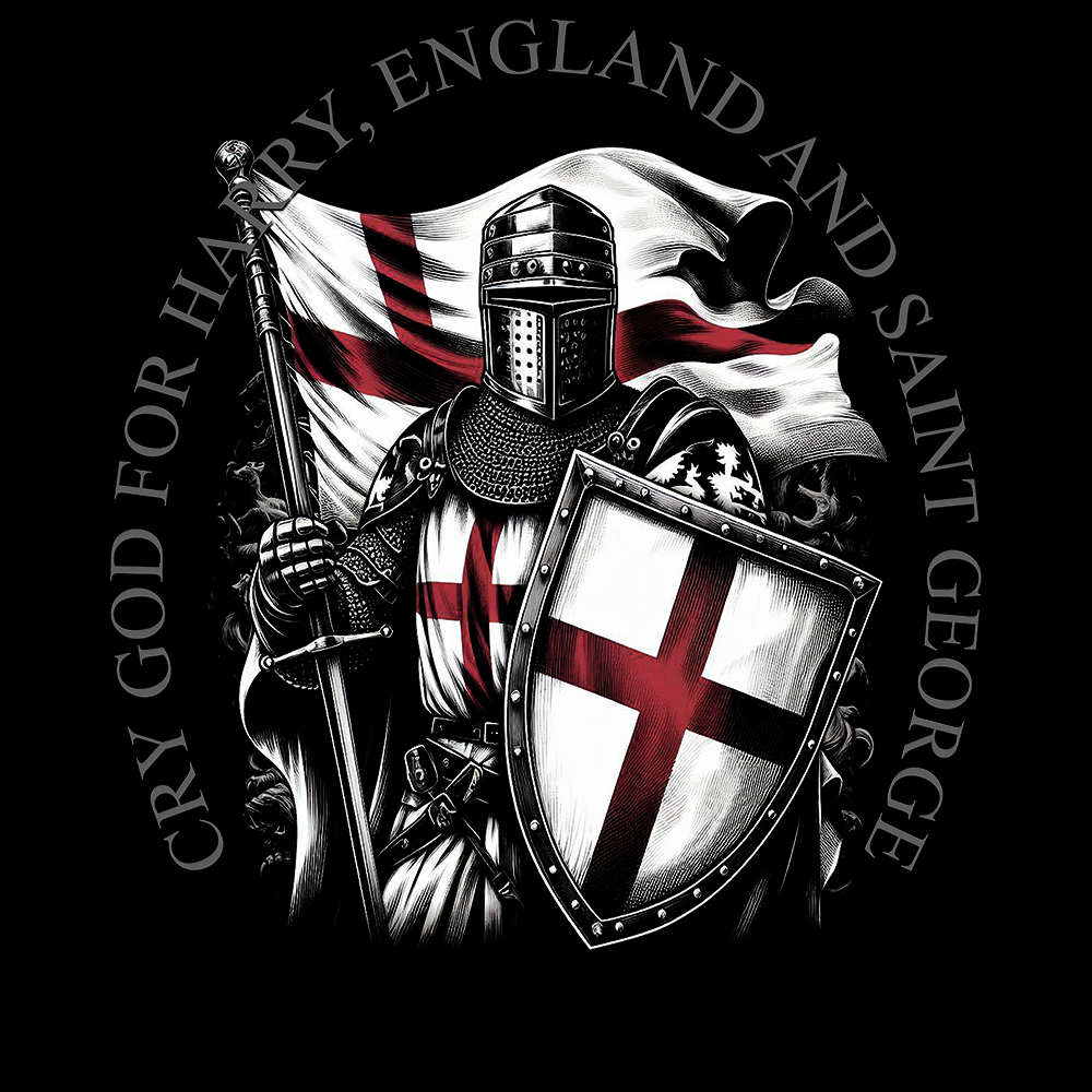 Close up view of all over print vertical banner flag from Achilles Tactical Clothing Brand with For Saint George design