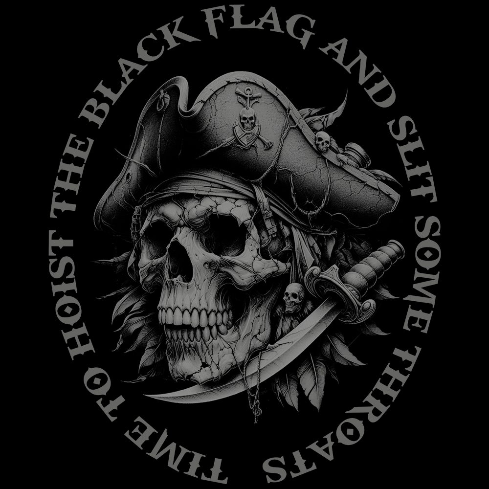 Front view of all over print vertical banner flag from Achilles Tactical Clothing Brand with Hoist The Black Flag design