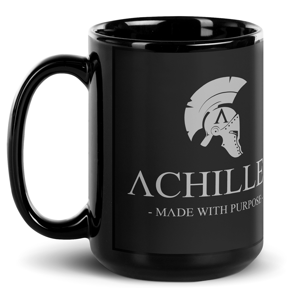 Left of 15oz black glossy ceramic mug with wolf grey signature logo