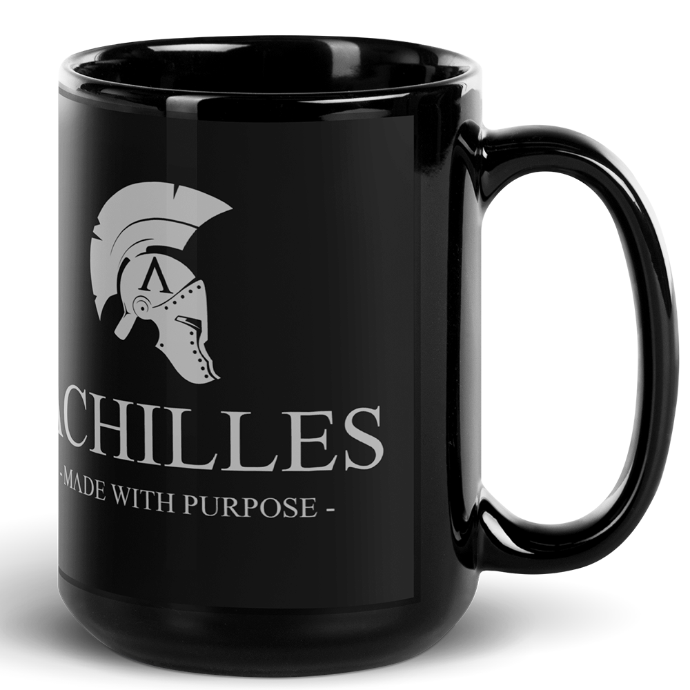 Right of 15oz black glossy ceramic mug with wolf grey signature logo